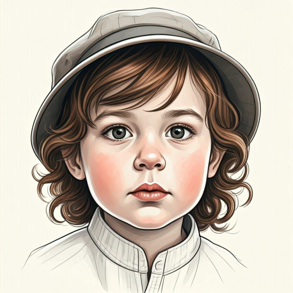 Stunning Portrait Sketch of a 3-Year-Old Boy in Expressive G...