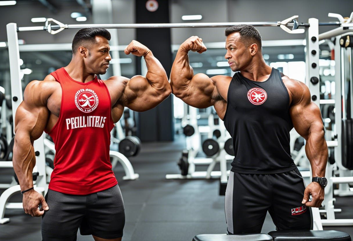 Muscular Bodybuilders Clash in the Gym