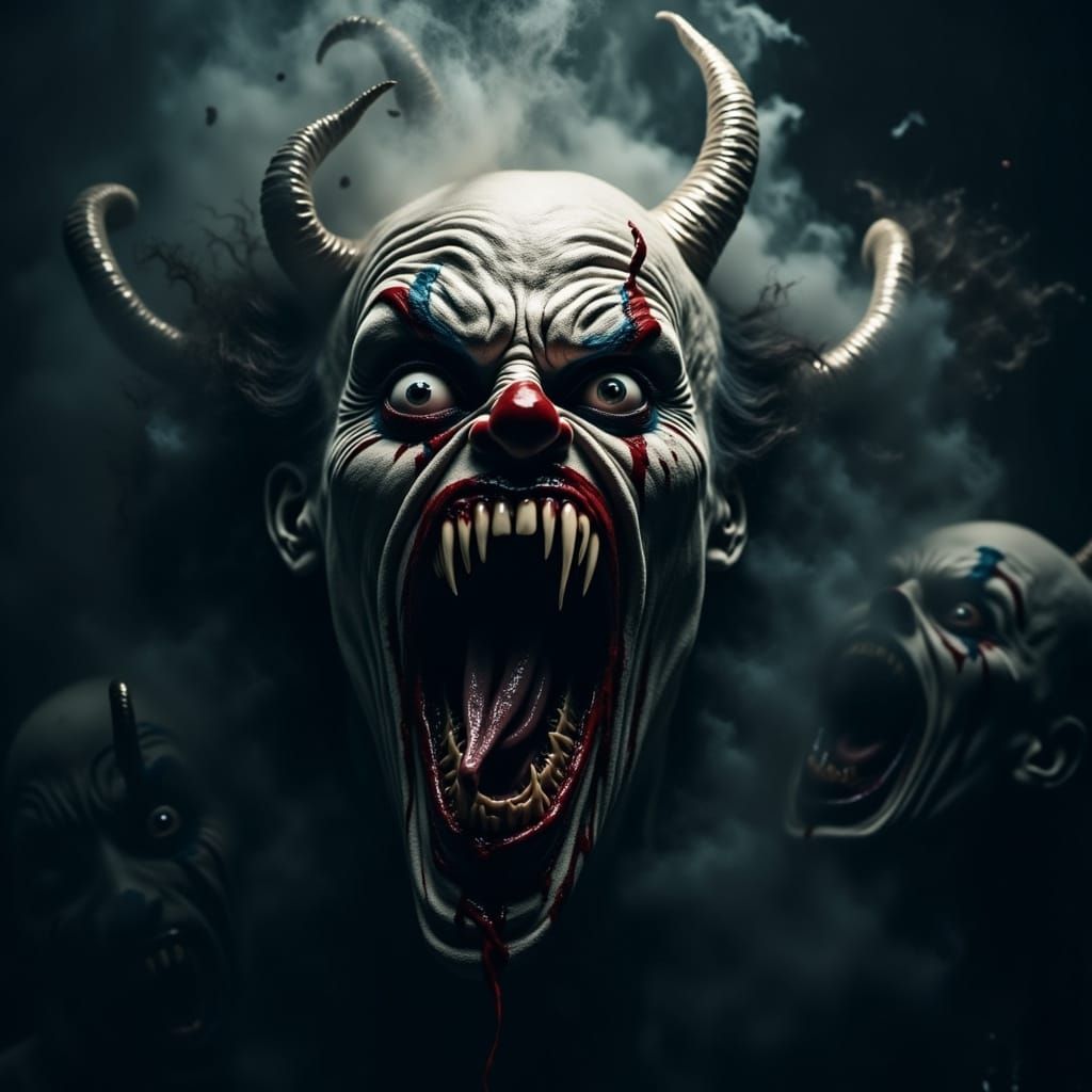Grotesque Demon Clown in Dark, Gothic Atmosphere