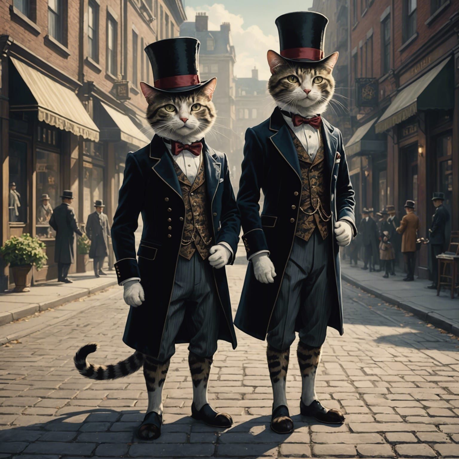 Renaissance-Style Cats in 1920s Tuxedos Pose for a Photograp...