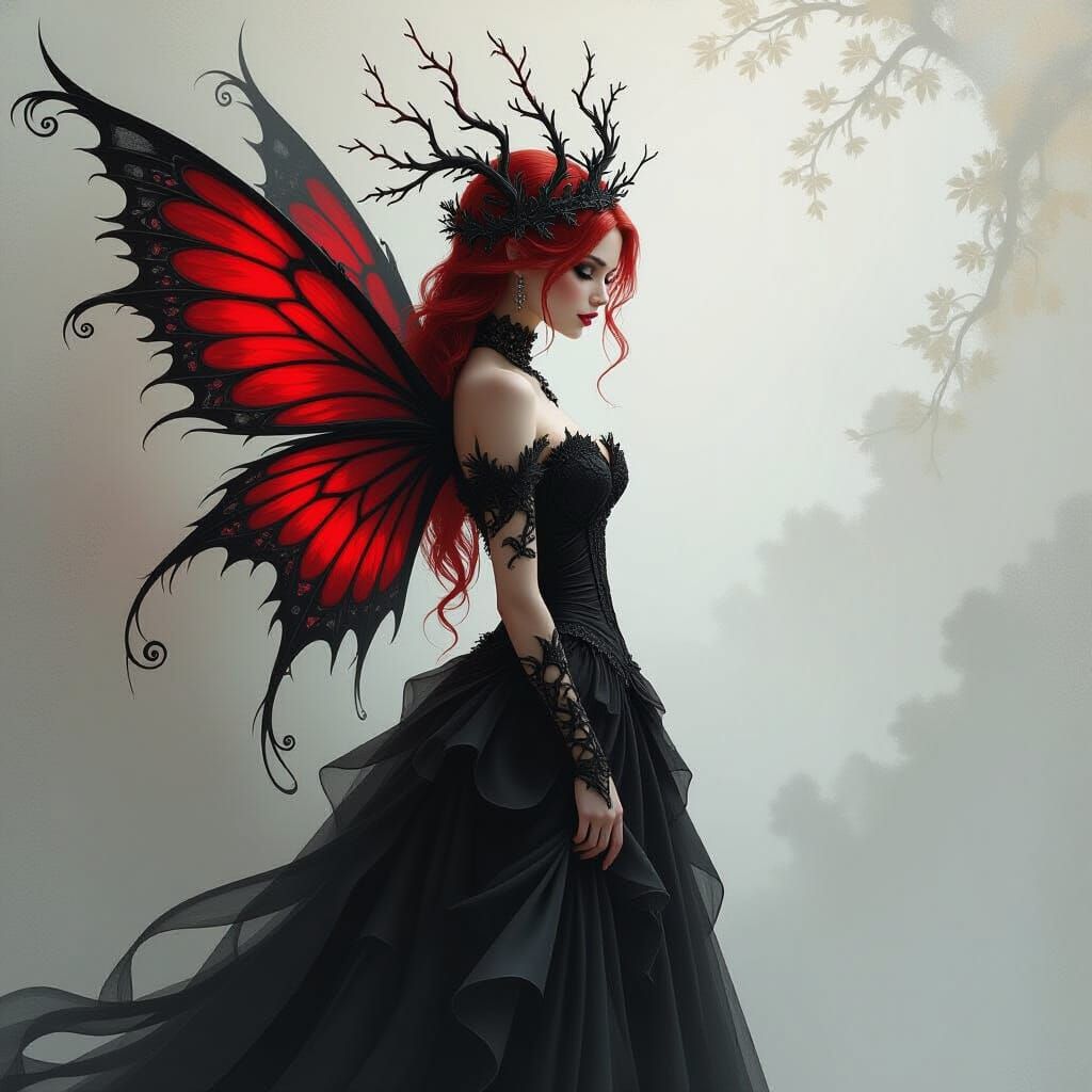 Gothic Fairy with Tattered Wings in Dark Fantasy Style