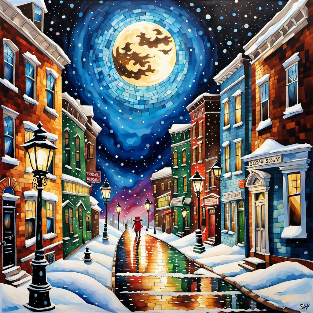 Timeless Winter Night in an Old City