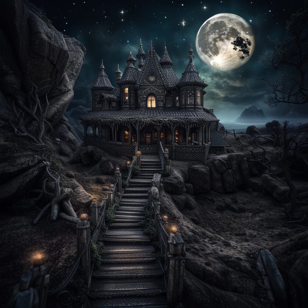 Ethereal Full Moon Moonscape in Vibrant HDR