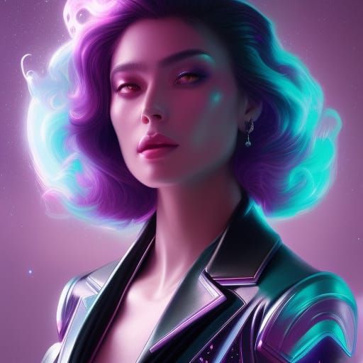 Wolf Girl Portrait in Synthwave Style