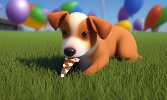 Cute Dog Enjoys Ice Cream in a Vibrant Cinematic Scene