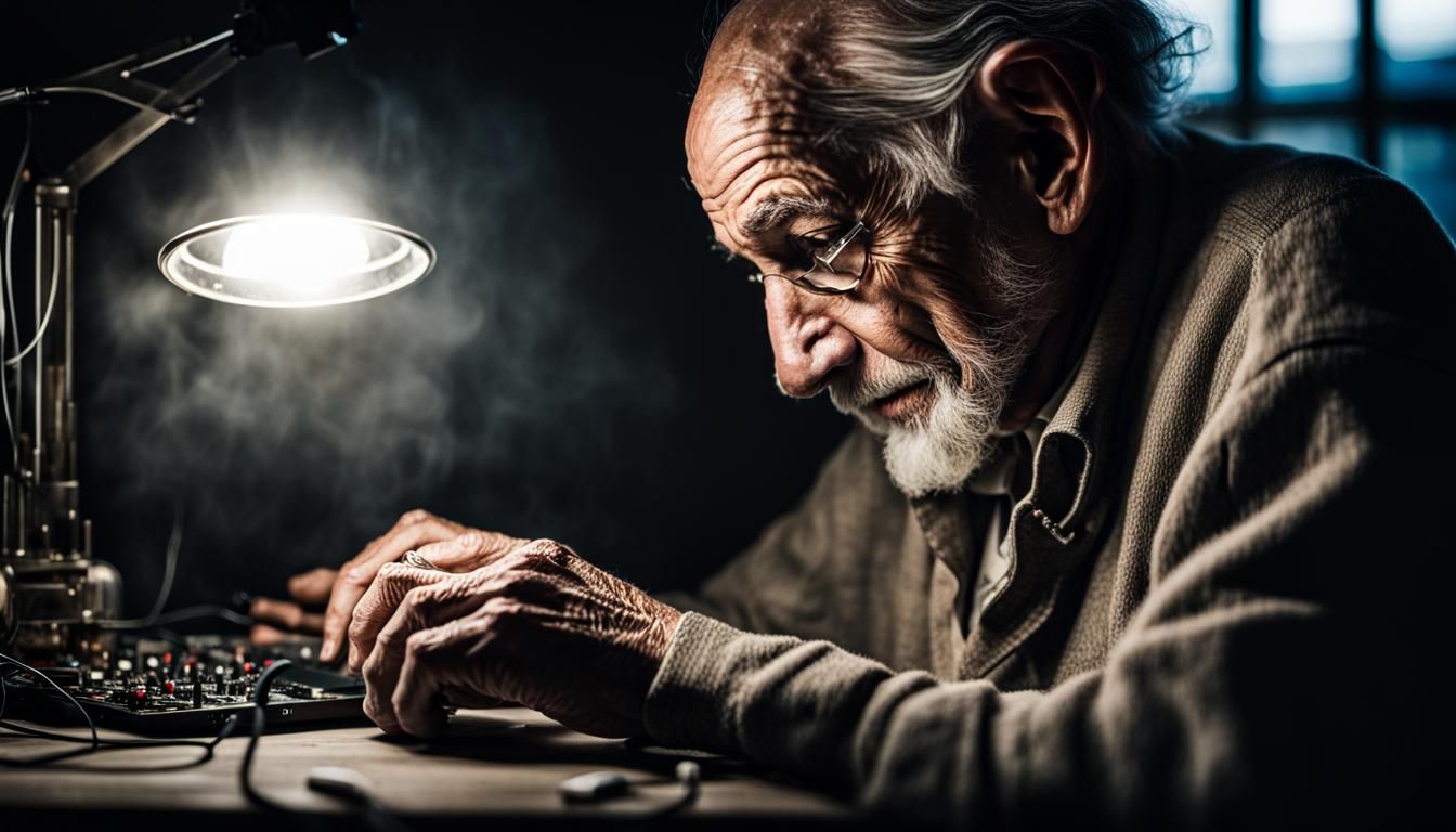 Vintage Man assembles PC in Low Light