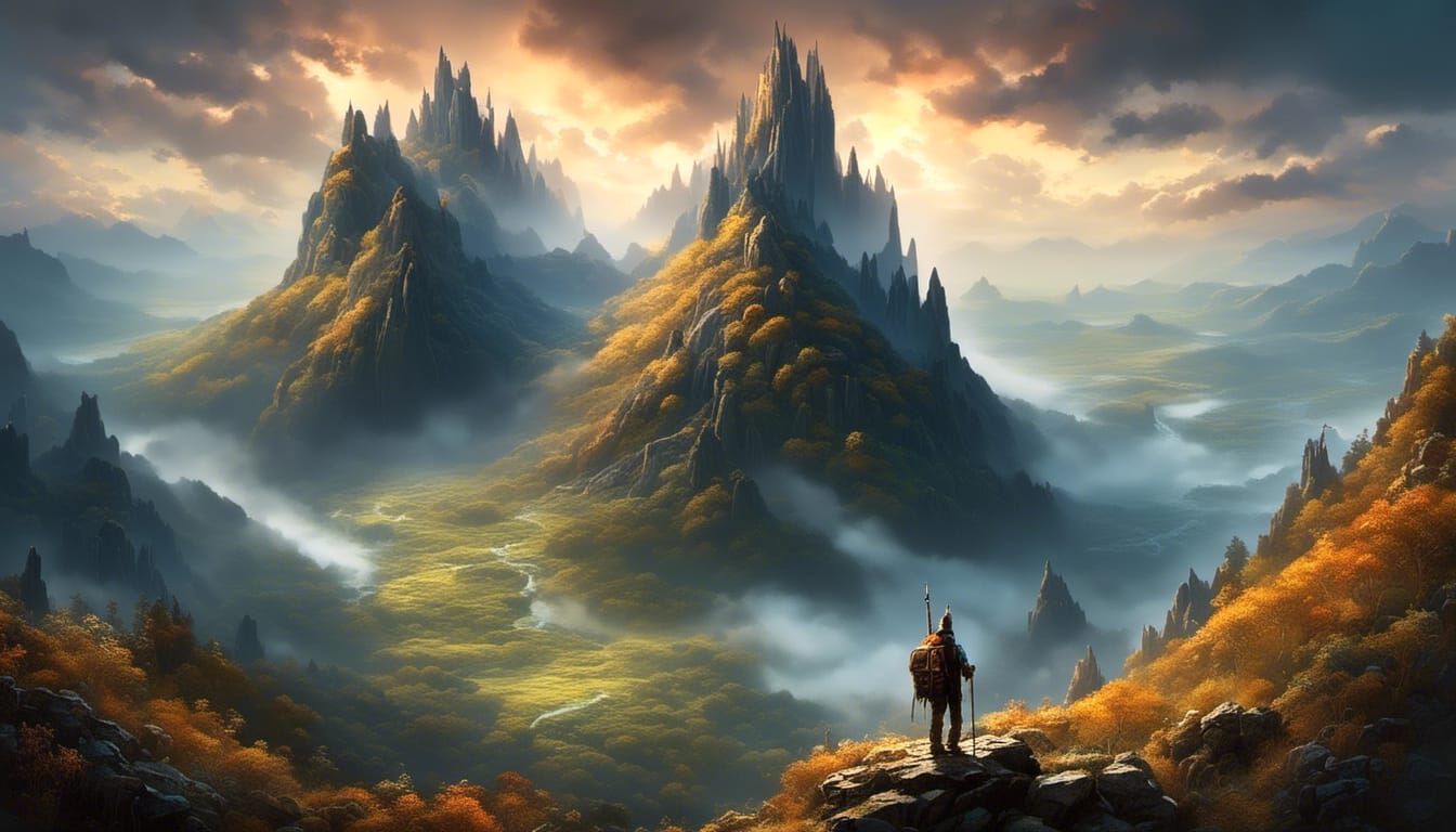 Mountain Peak Hiker in Dark Fantasy Style