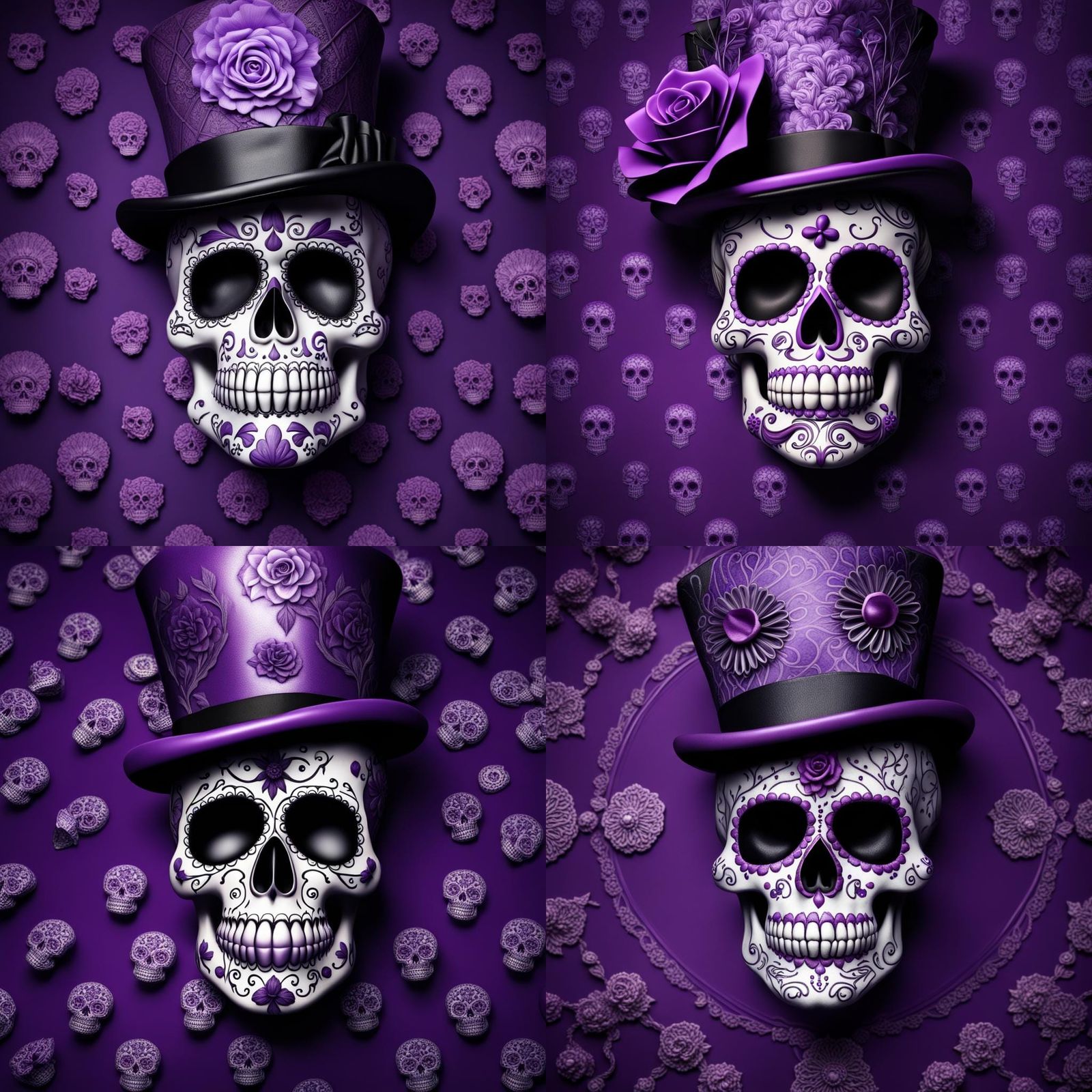 Purple Sugar Skull in Top Hat