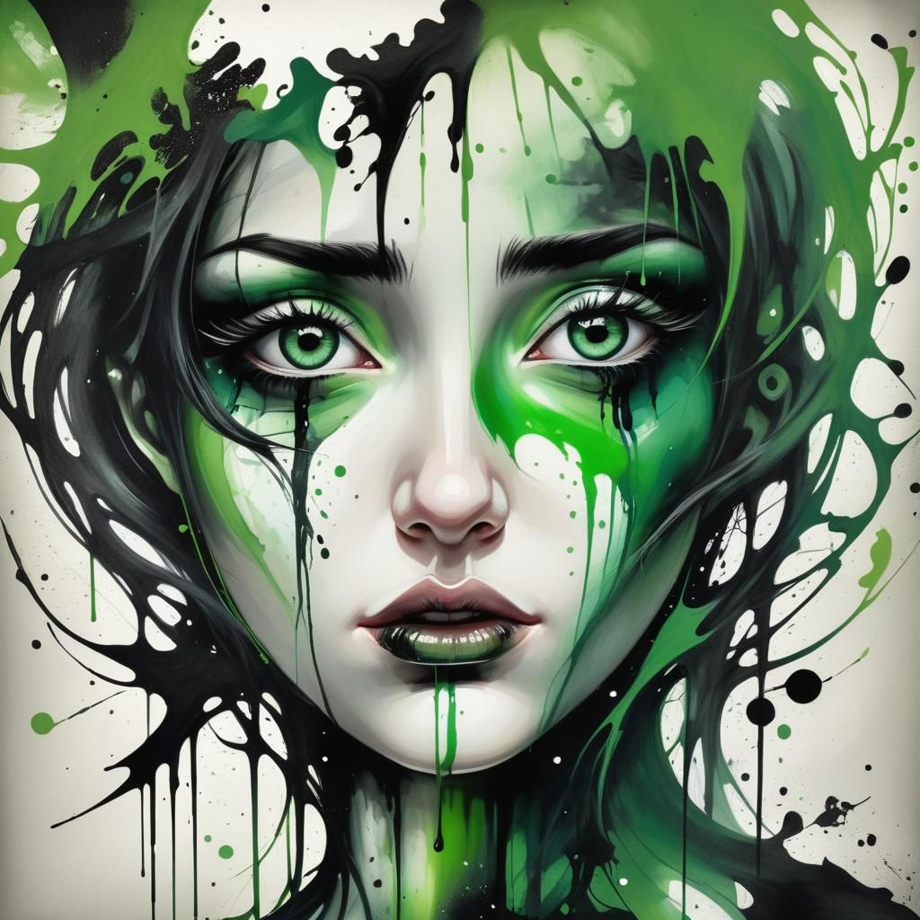 Surreal Gothic Face Tears in Whimsical Horror Ink