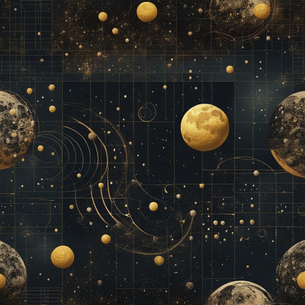 Golden Ratio Moon Quilt in Modern Block Print Style