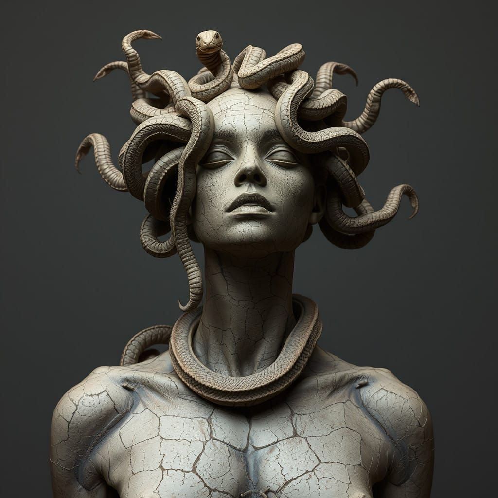 Medusa in Dark Crumbling Clay