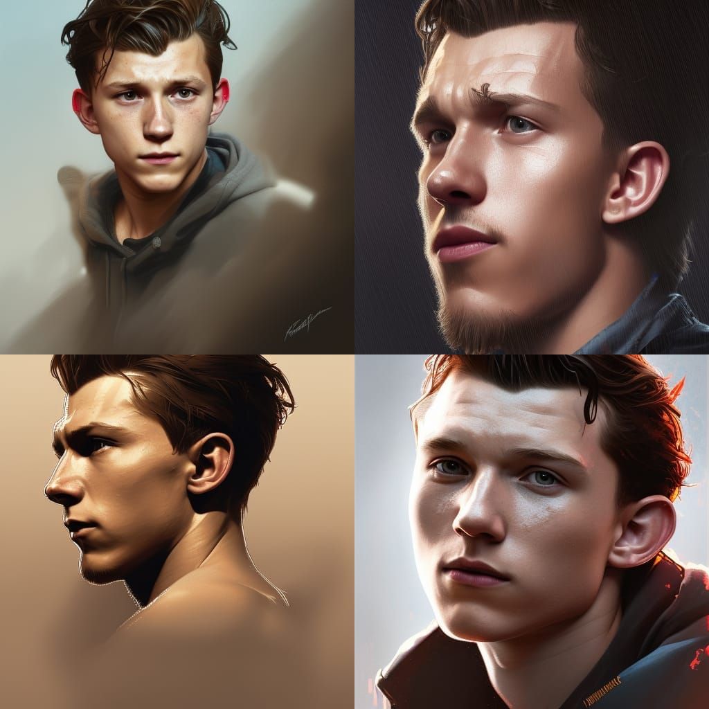 Elegant Tom Holland Portrait in Vibrant Triadic Colors