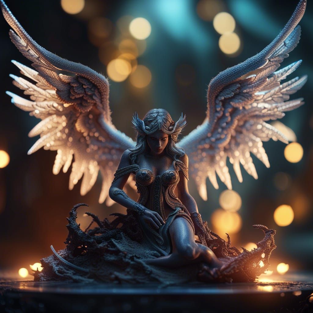 Angelic Demonic Diorama Masterpiece in Vibrant Bokeh Fantasy