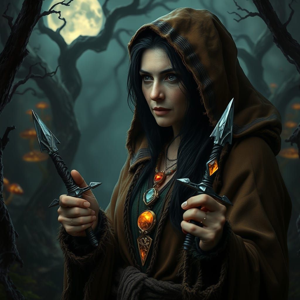 Mysterious Druidess in Vintage Fantasy Style