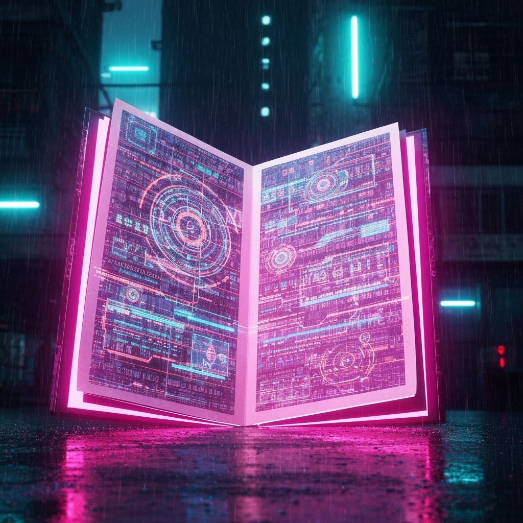 Cyberpunk Archive Unfolds Holographic Glyphs