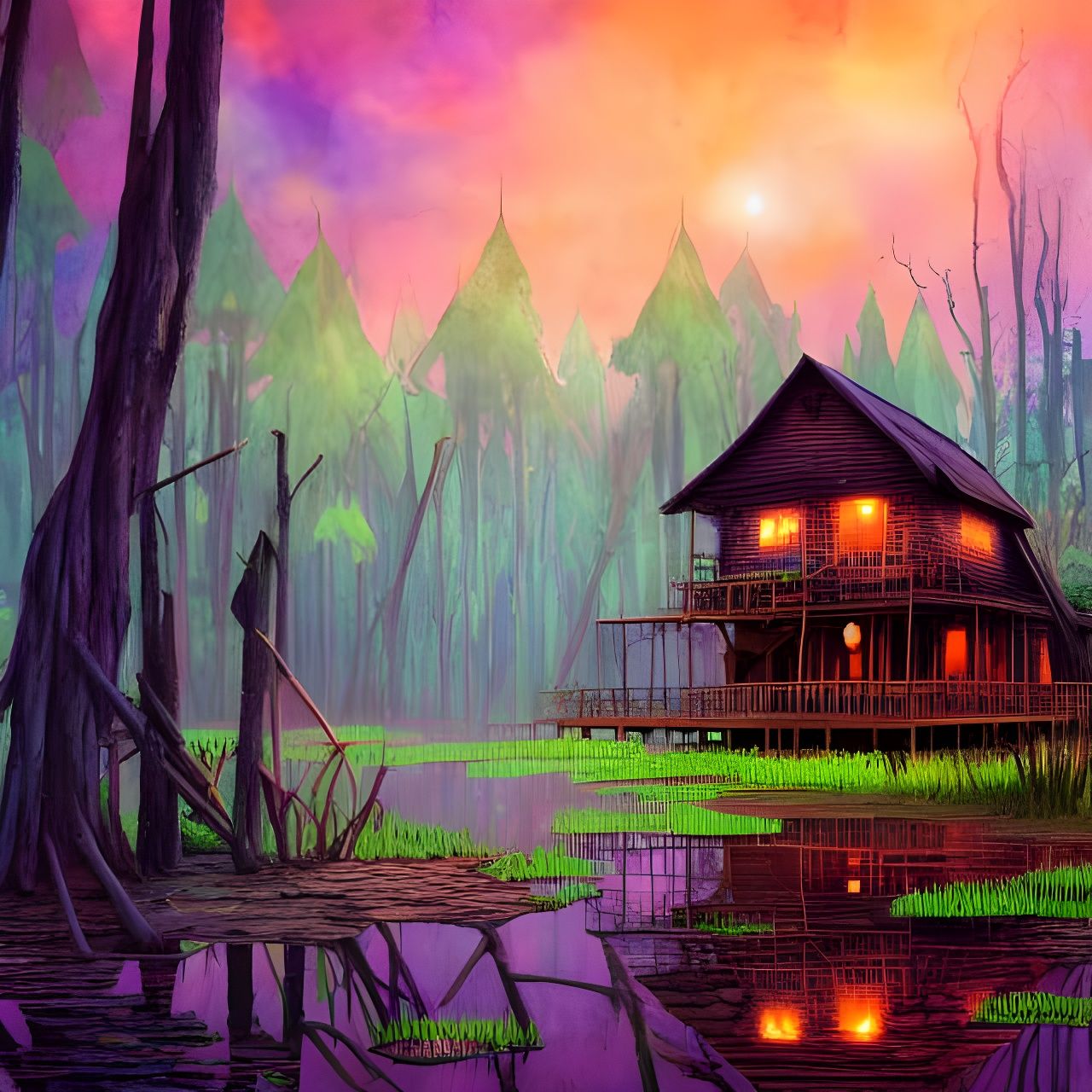 Whimsical Swamp Abode in Watercolour