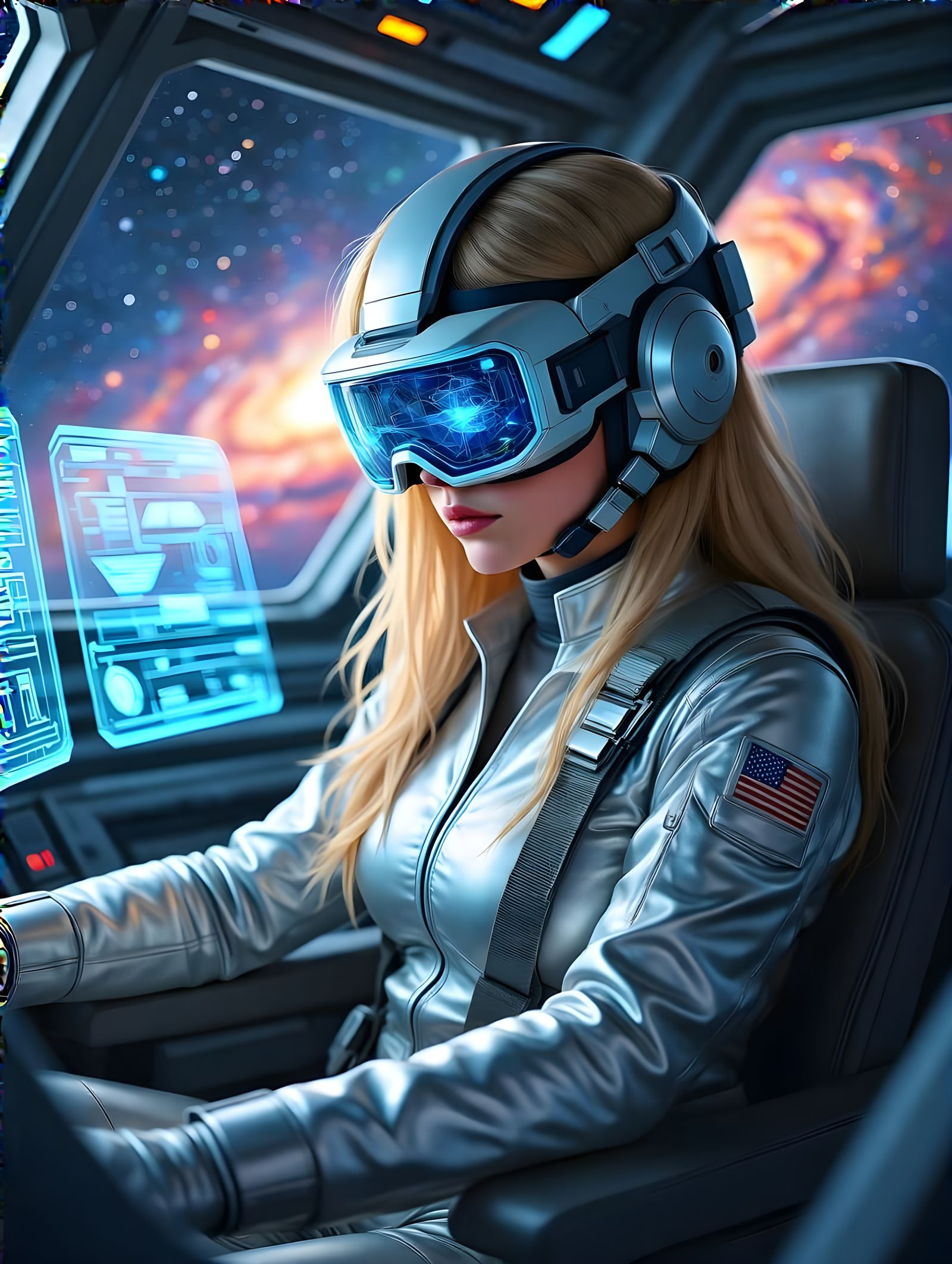 Space Pilot in Futuristic Cockpit