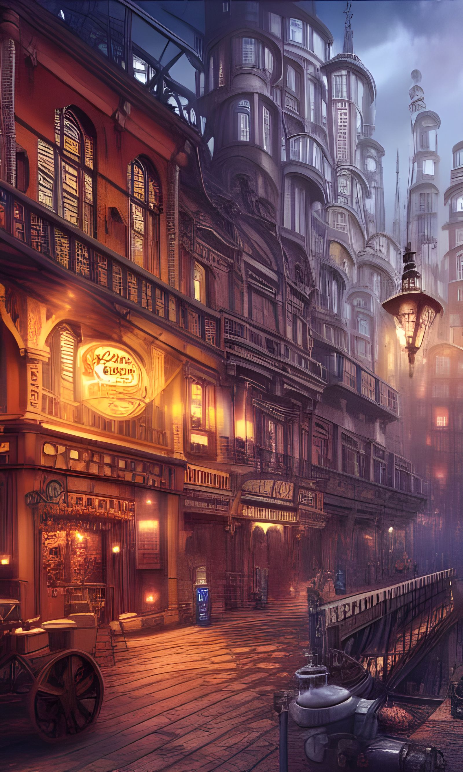 Steampunk Metropolis at Dawn in Intricate Detail