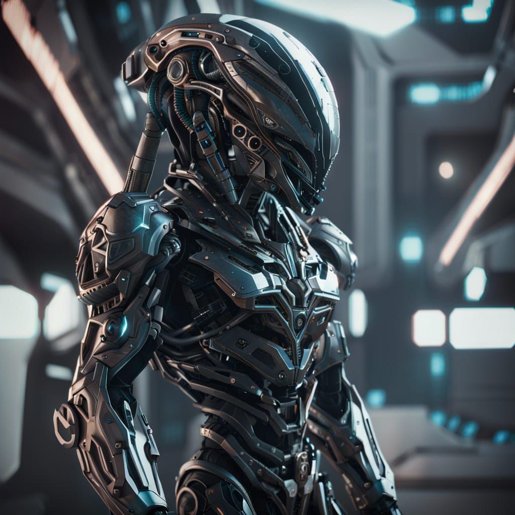 Heavily Armoured Sci-Fi Warrior in Epic Cinematic Scene