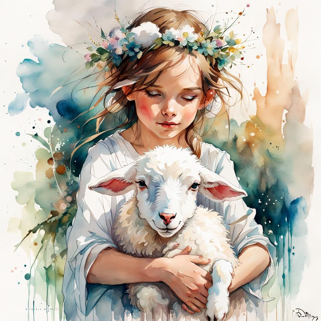 Mary had a Little Lamb - watercolour