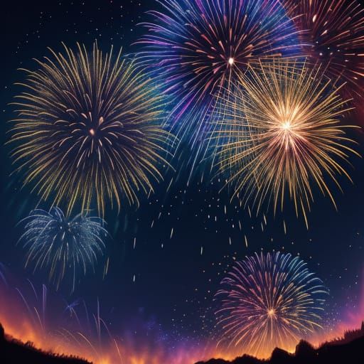 Exploding Firework in New Year's Eve Sky Digital Painting