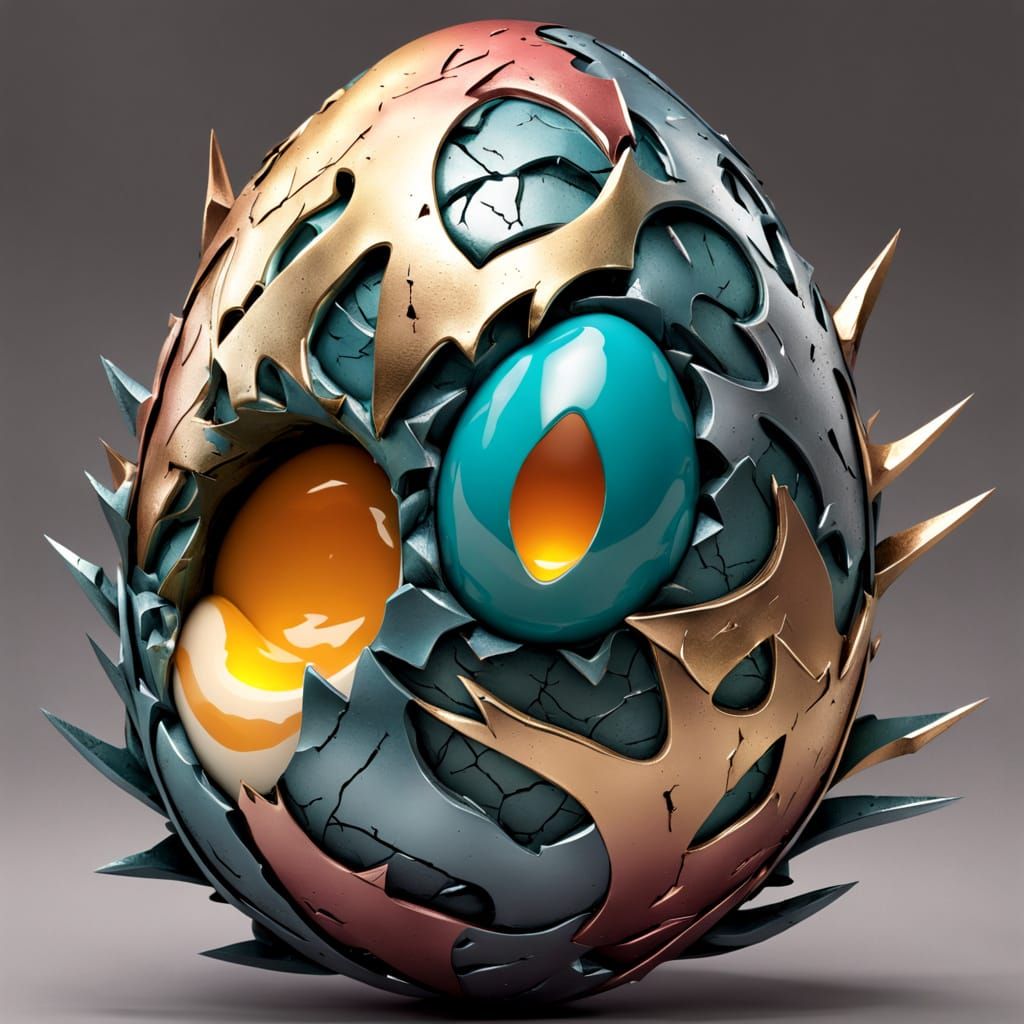 Ethereal Metallic Egg in Distressed Weirdcore Style