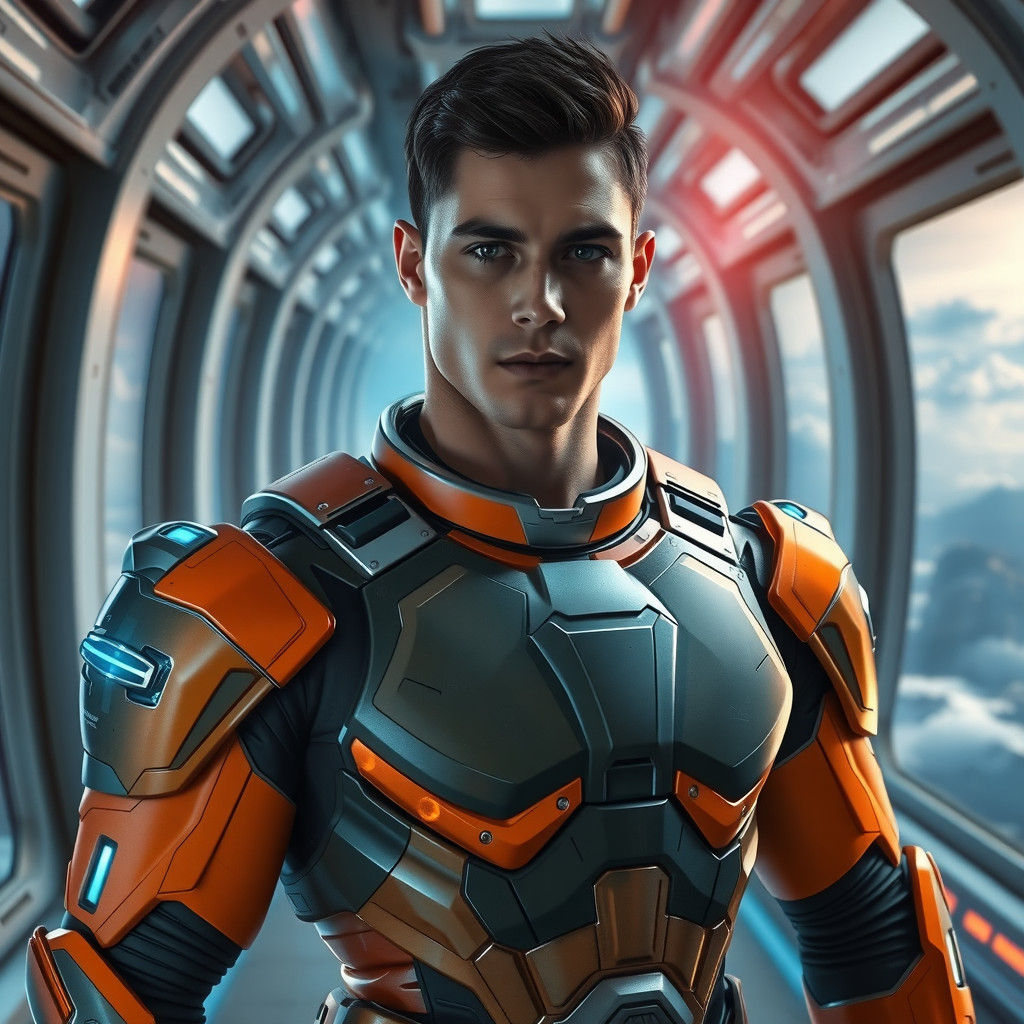 Sleek Space Operative in High-Tech Exosuit