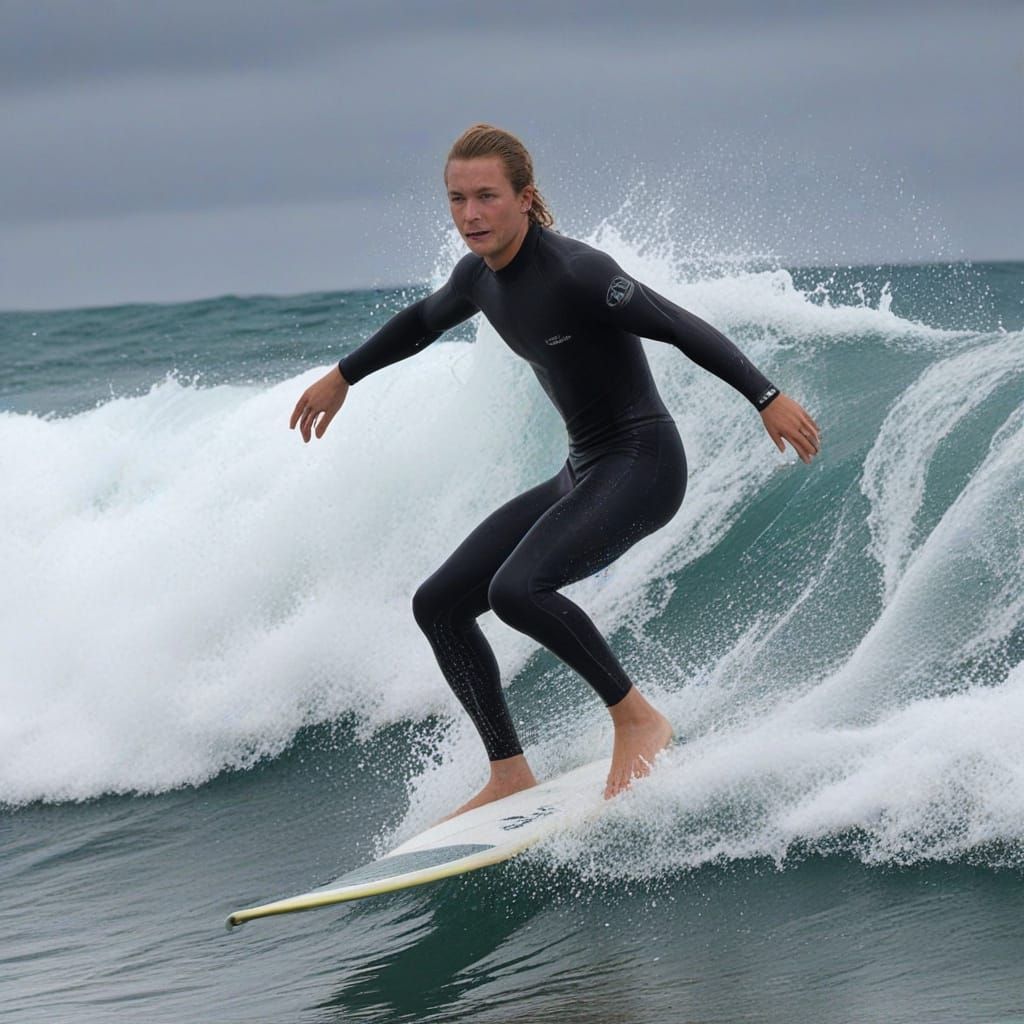 Surfer Riding the Waves in Vibrant Colors