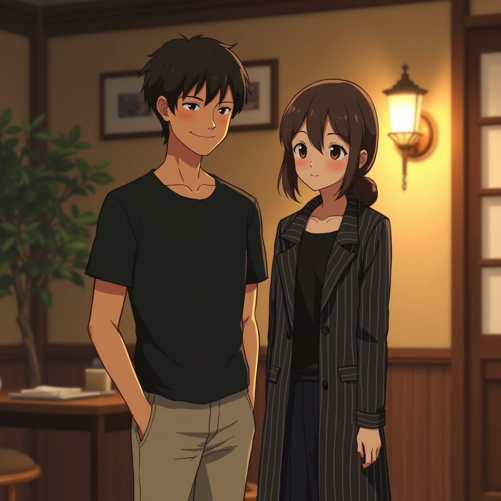 Warm Cozy Moment in Whimsical Anime Style