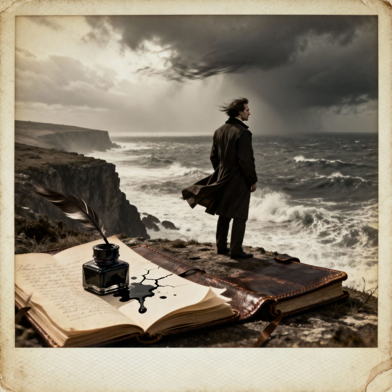 Poet on Cliff Overlooking Stormy Sea