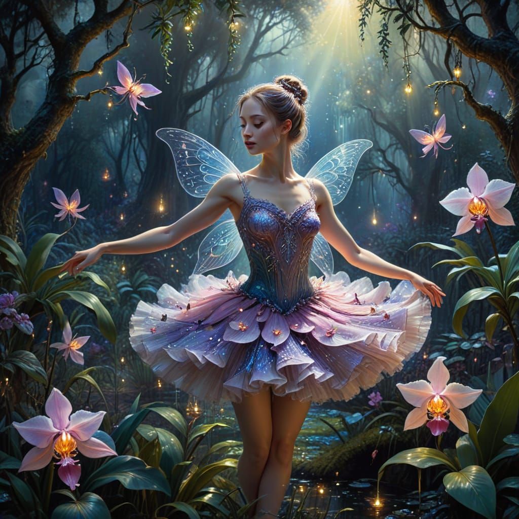 Whimsical Watercolor Ballerina in Enchanted Forest