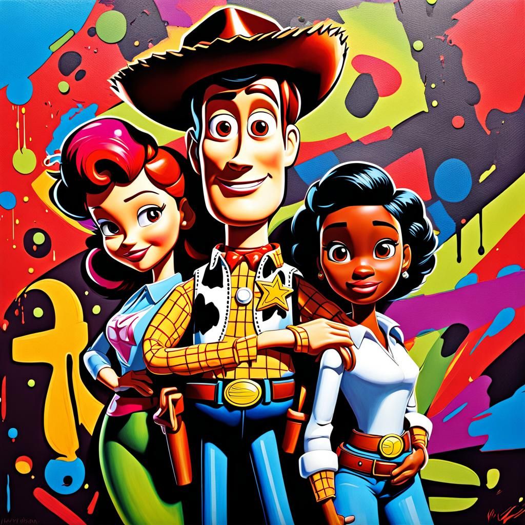 African American Woody and Jessie Allen in Vibrant Graffiti...