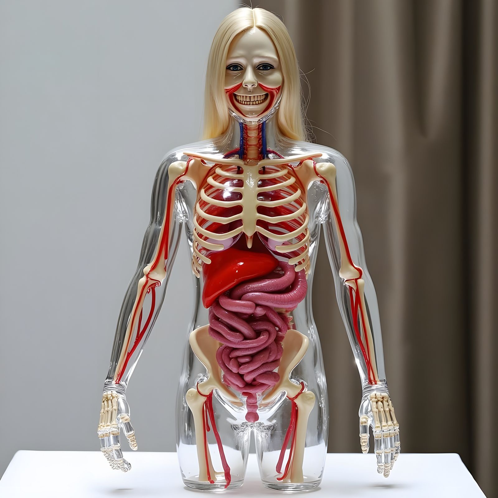Transparent Glass Sculpture of a Woman with Vivid Internal D...