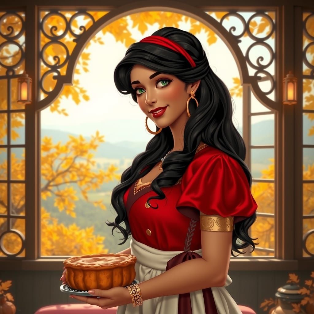Esmeralda in Autumn Sunlight Holding Pumpkin Pie