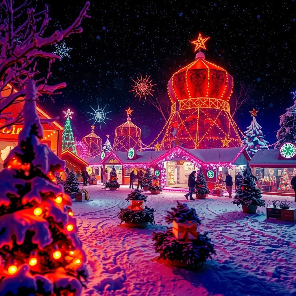 Surreal Festive Dreamscape Radiates Neon Wonder