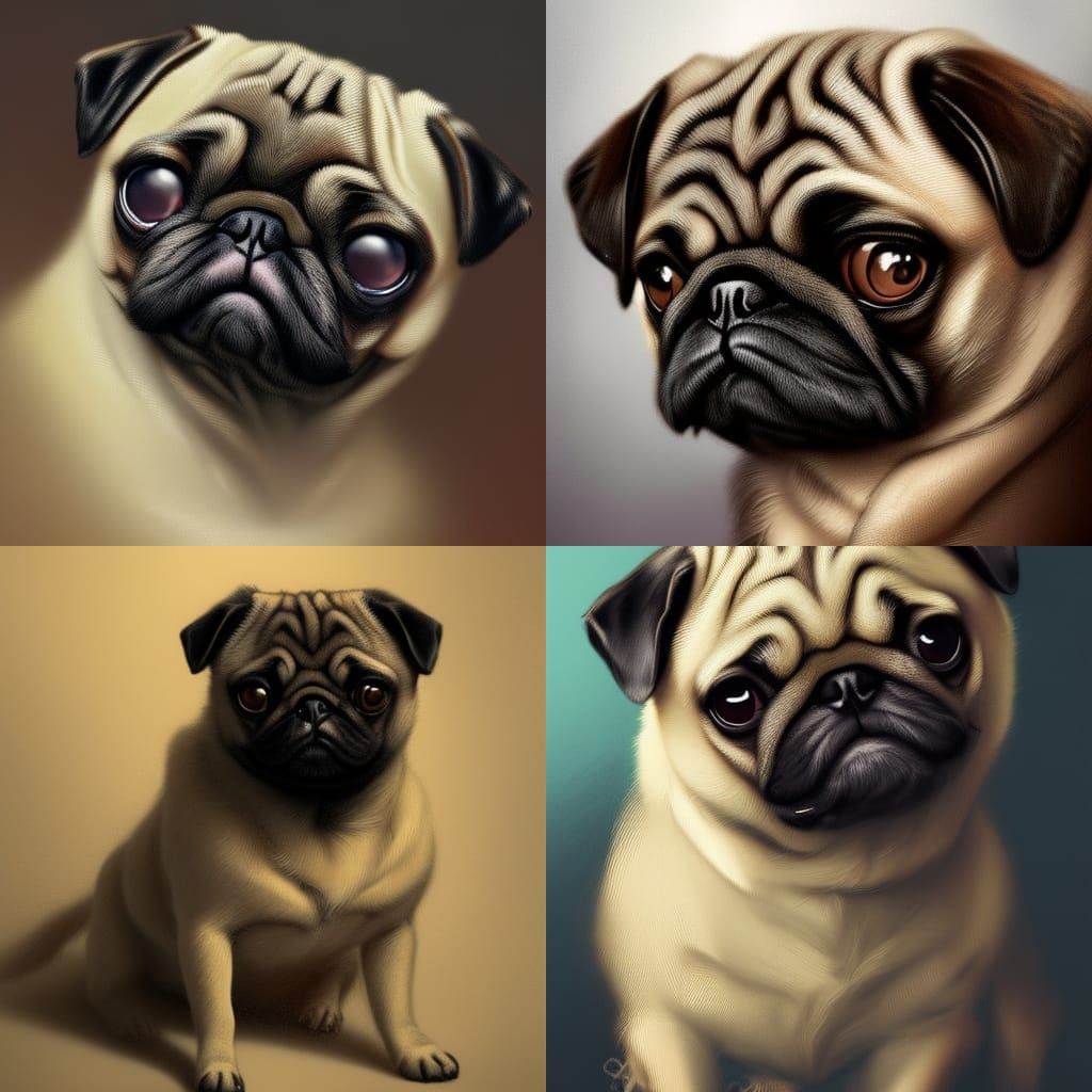 Surreal Pug Portrait in Vibrant Triadic Colors