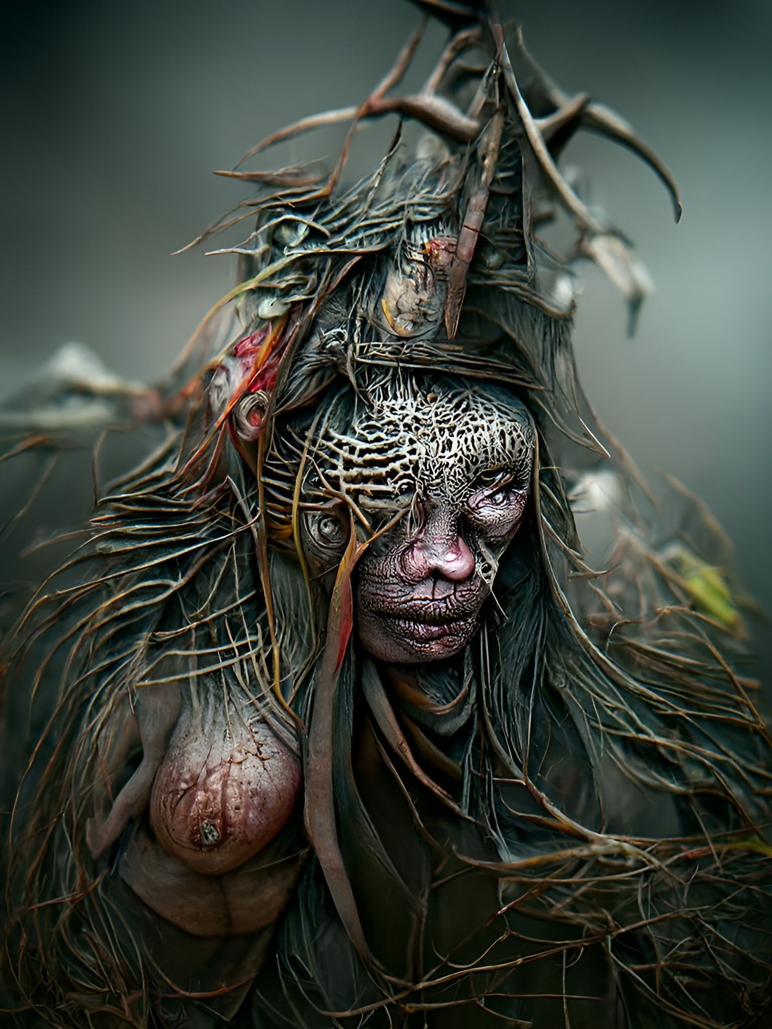 Dark Tribal Necrotic Witch, a Masterpiece of Photorealistic...