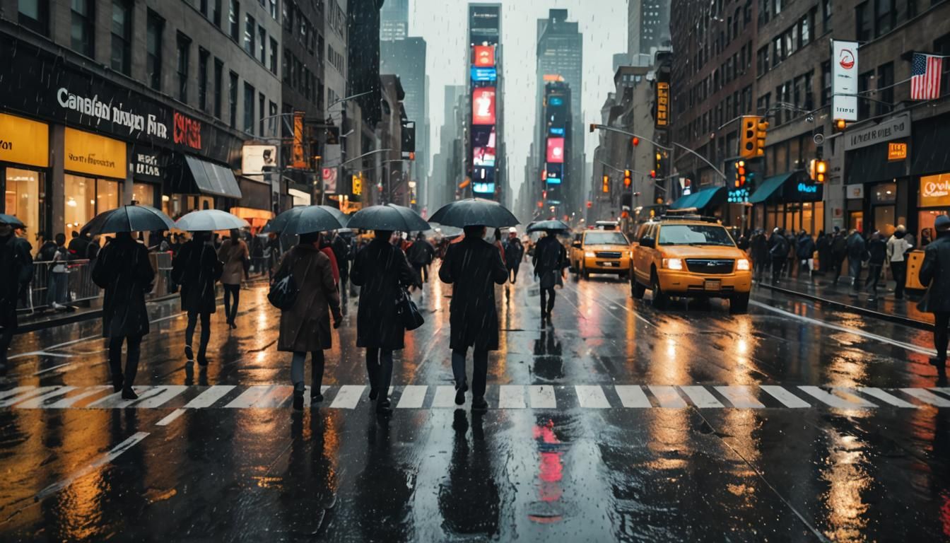Rainy New York City Street Scene in High Definition