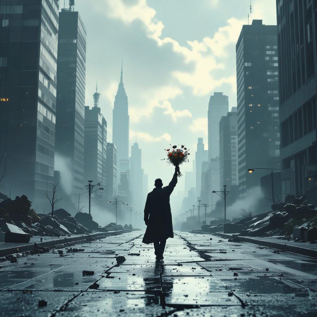 The Fool Tarot Card in a Modernist Cityscape