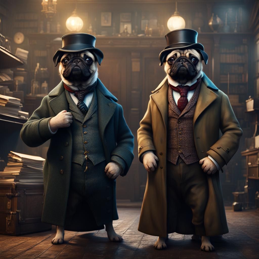 Sherlock Pugs in Vibrant Fantasy World