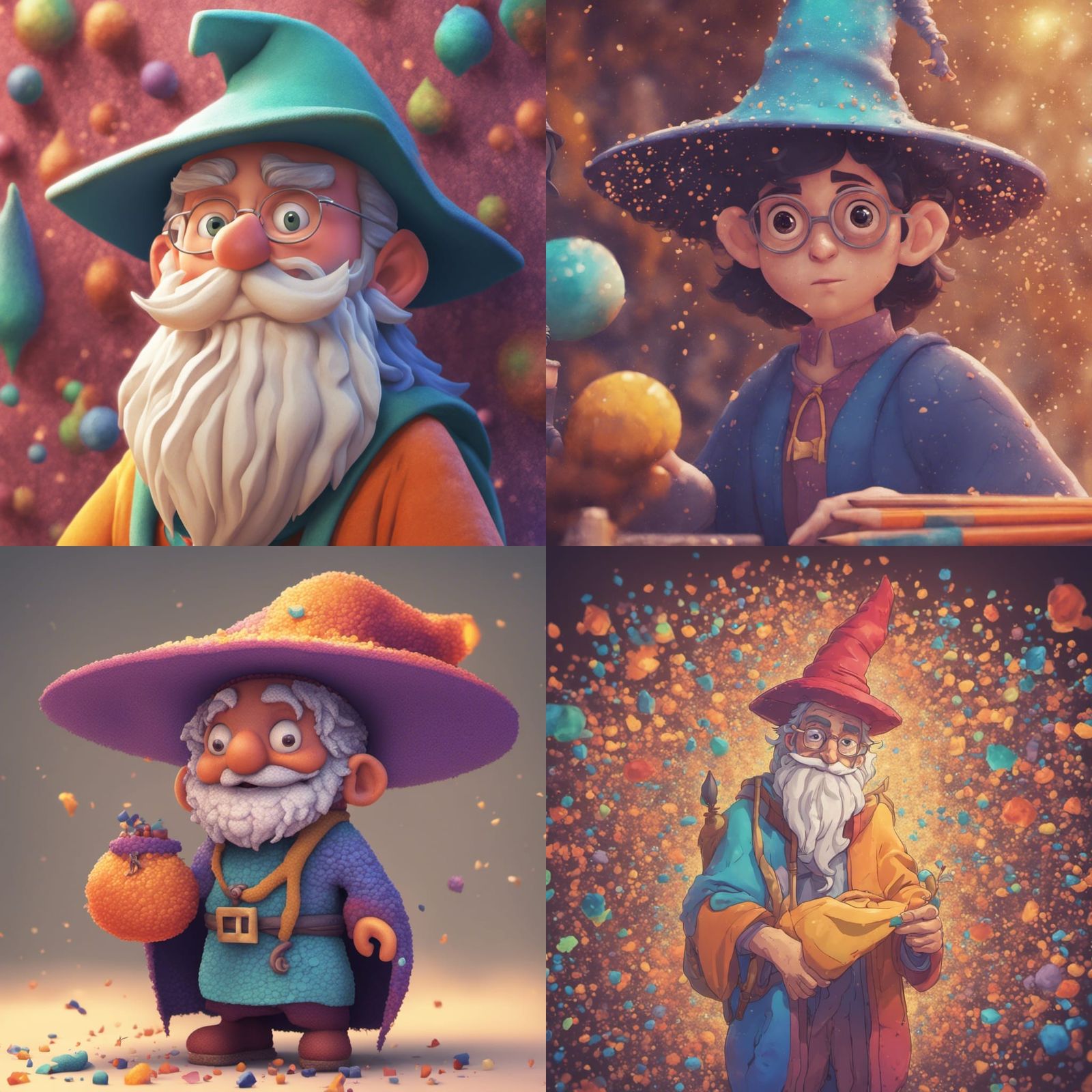 Vibrant Pointillist Wizard in Warm Colors