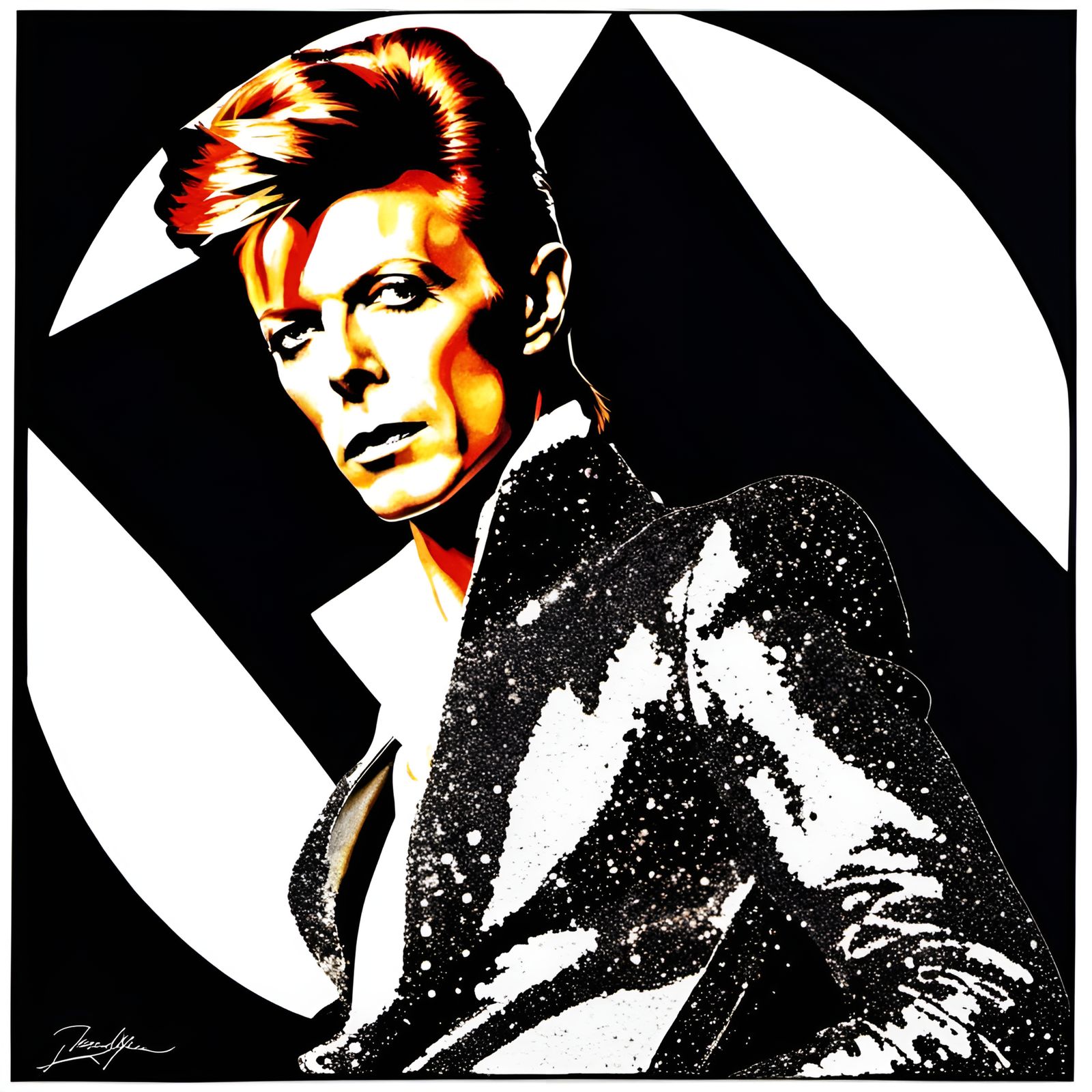 David Bowie Ziggy Stardust in Glam Rock Style with Iridescen...