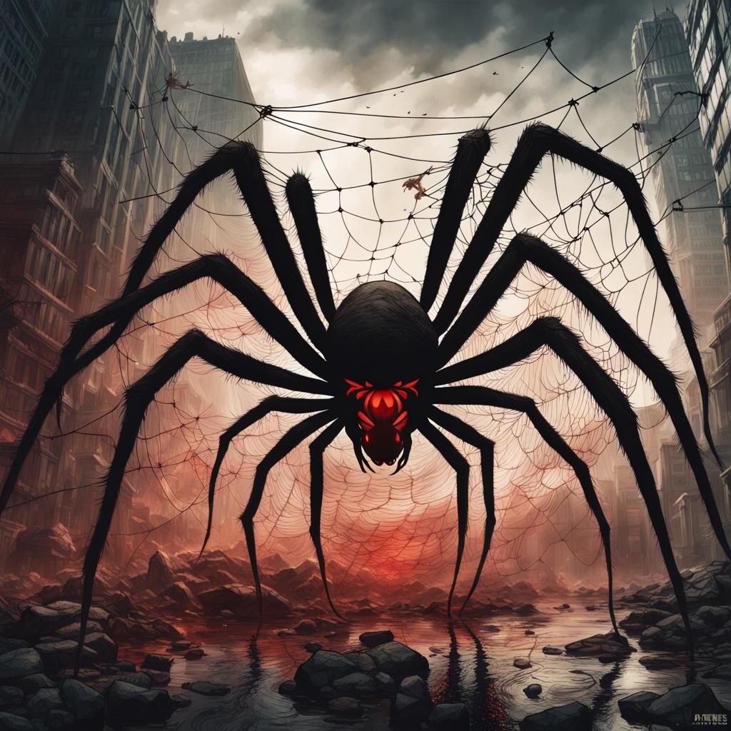 Giant spider and cobwebs filled with blood
