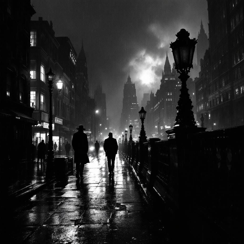 Moody Film Noir Cityscape in Black and White