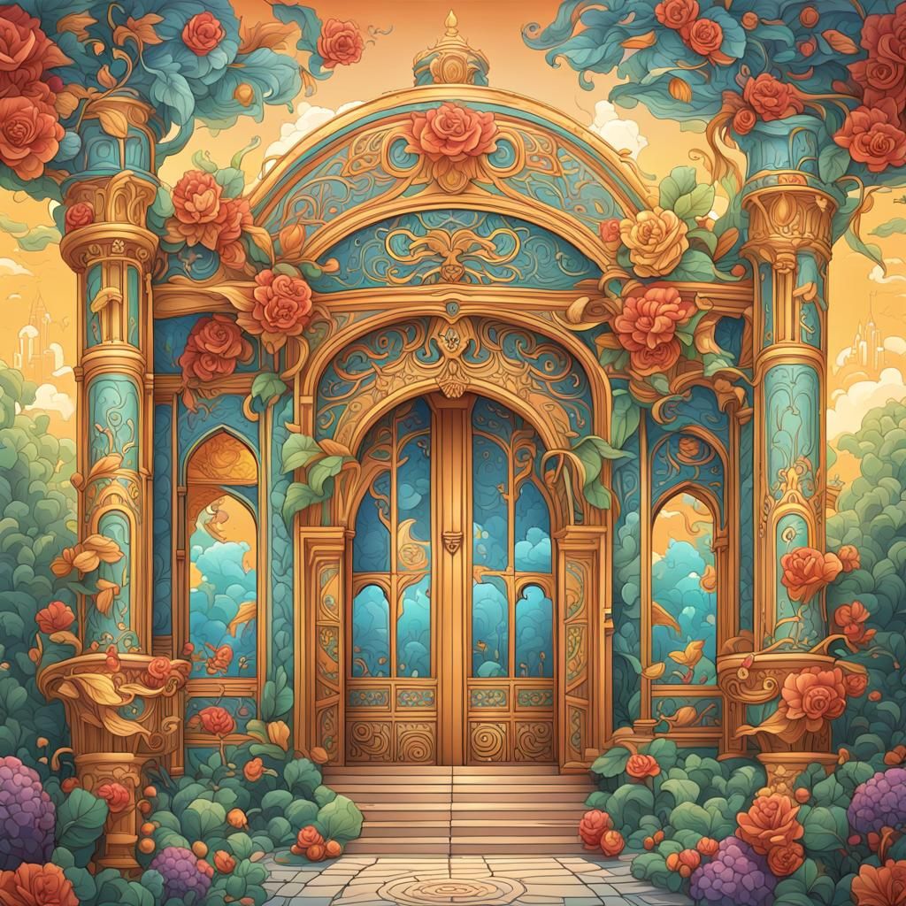 Ethereal Art Nouveau Dreamscape in Vibrant Hues