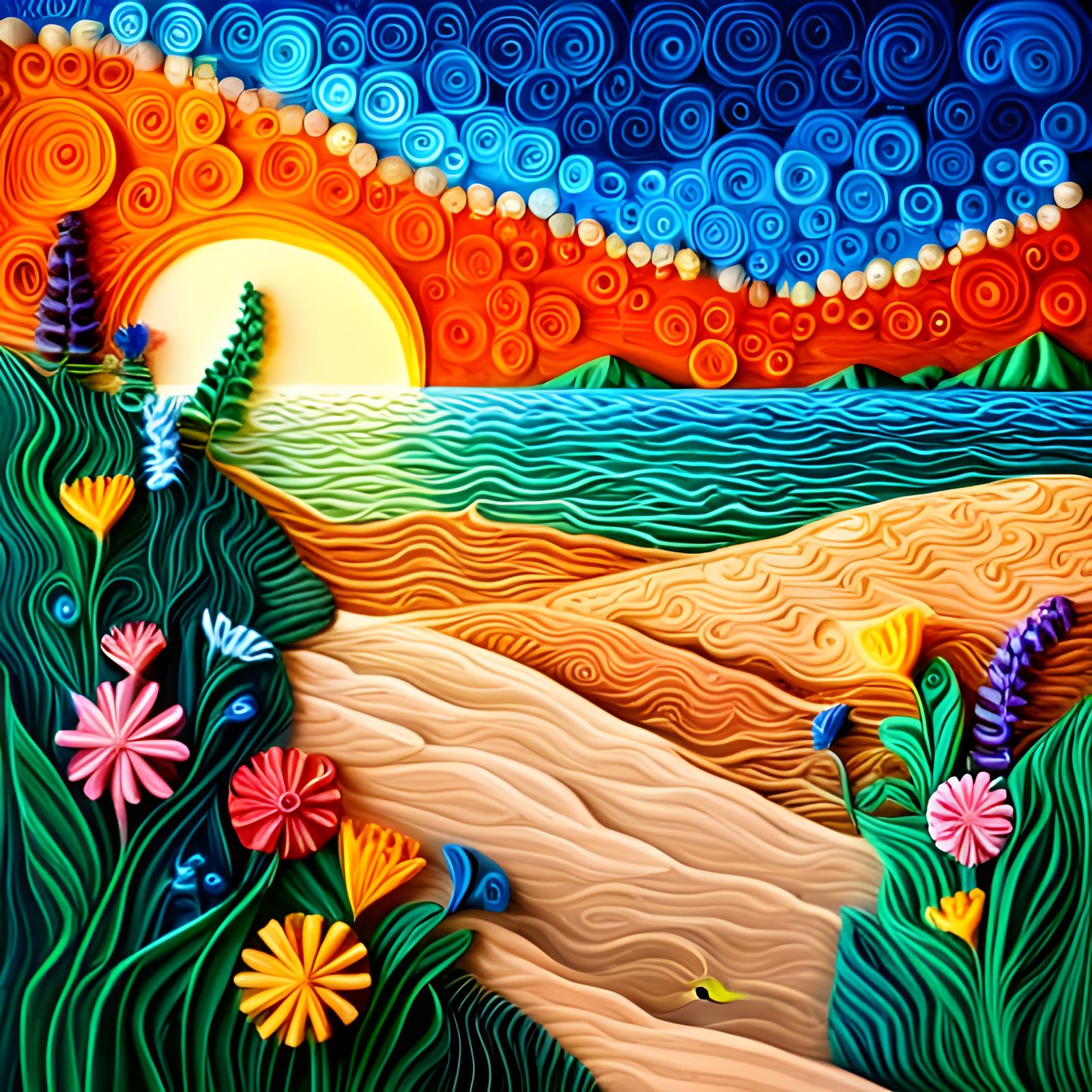 Surreal Floral Coastlines in Whimsical 3D