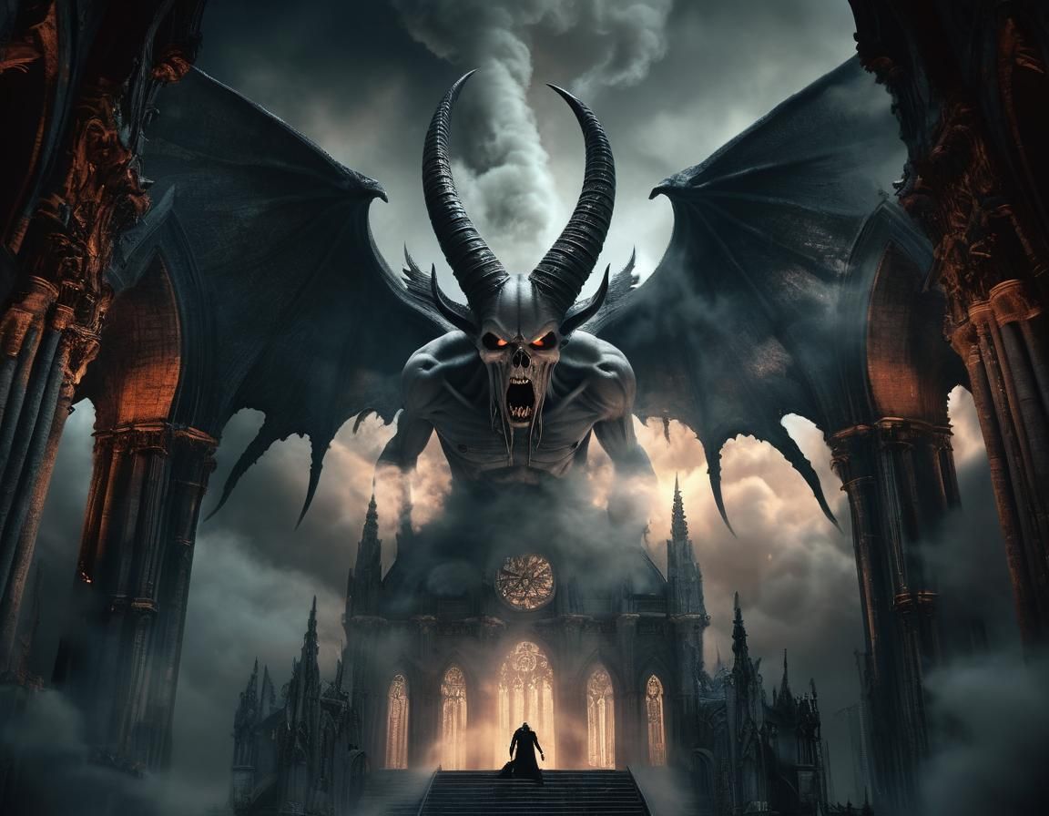 Dark Angel Reigns Over a Gothic Cathedral