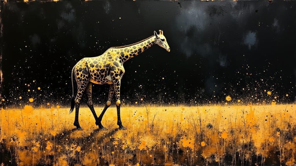 Camouflage Giraffe in African Prairie, Oil Paint Style