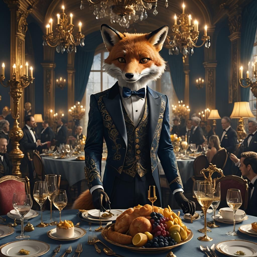 Anthropomorphic Fox in Luxurious Art Deco Setting