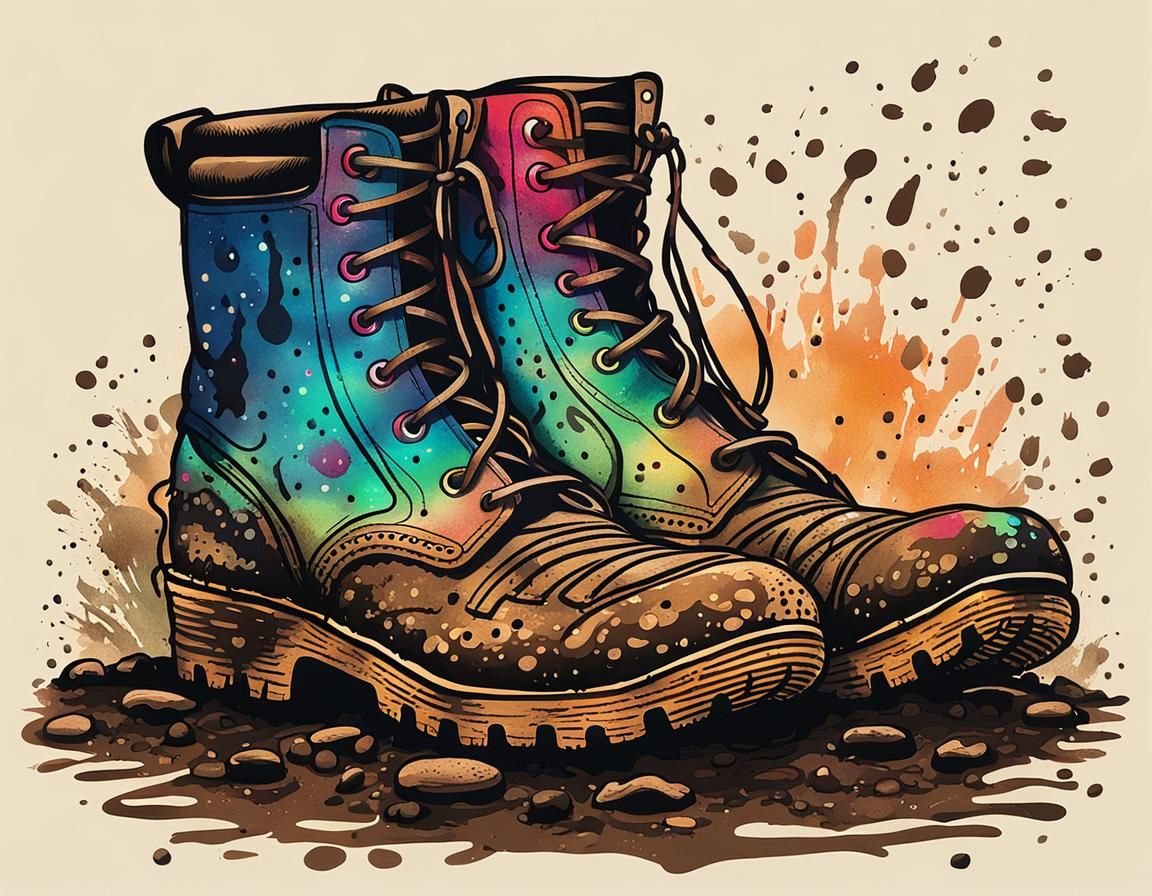 Glowing Muddy Boots Poster in Vibrant Colors